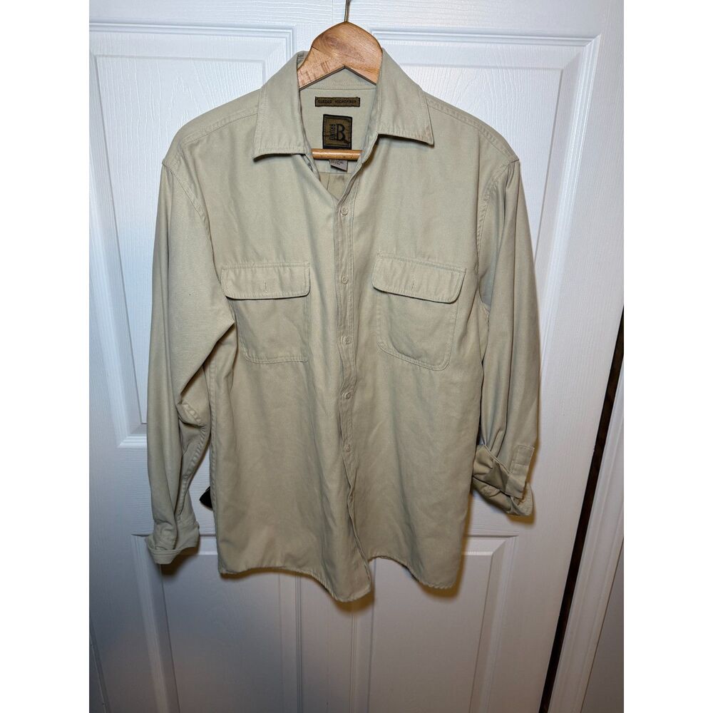 Bruno B Sueded Microfiber Button Front Shirt Beige Men's Medium